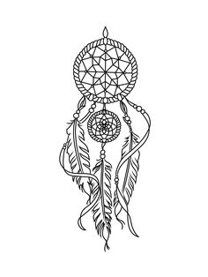 a black and white drawing of a dream catcher