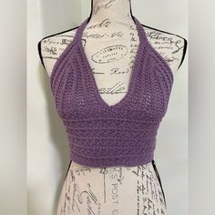 Nwt Crotchet Purple Crop Top Sz Small Adjustable On The Back (1) * Unknown Brand Very Cute Bundle And Save Purple Cotton Crop Top For Beach, Cheap Purple Cropped Crop Top, Purple Stretch Crop Top, Purple Cotton Beach Crop Top, Fitted V-neck Purple Crop Top, Purple Crop Top, Amigurumi Pattern, The Back, Color Purple