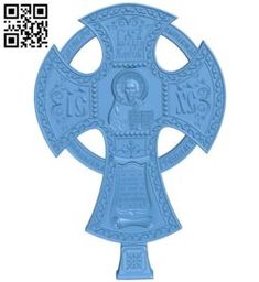 a blue metal cross with an image of jesus on it