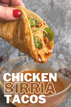 chicken burrito tacos in a glass bowl with the text chicken burrito tacos