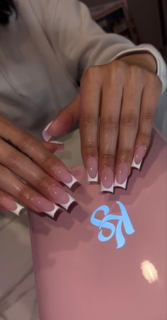 Classic French Tip Nails With Design, Half Inch Nails, Basic French Tip Nails Square, French Tip Base Color Chart, Boujie Nails Acrylic Short, Simple Nail Ideas Black Women, Medium Frenchies Nails, Long Square Acrylic Nails French Tip Design, Nails On Big Hands