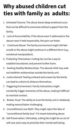 an adult and child's text description for the article why abused children cut ties with family as adults