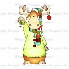 a moose wearing a scarf and holding an apple