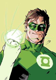 the green lantern is looking at something in his hand