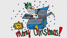 an image of a cartoon character opening a christmas gift box with confetti and sprinkles