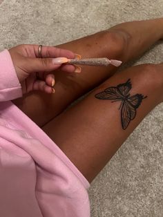 Butterfly Tattoo Legs Woman, Butterfly Tattoo On Knee For Women, Butterfly Tattoo Above The Knee, Upper Leg Tattoos For Women Thigh Tat Butterfly, Above Knee Tattoos Women Butterfly, Butterfly Tattoo Placement Ideas Leg, Butterfly Tattoo Leg For Women, Butterfly On Knee Tattoo, Butterfly Tattoo On Shin