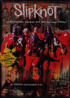 the slipknots poster for their album, with pictures of them in red and black