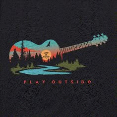 a black t - shirt with an image of a guitar and the words play outside