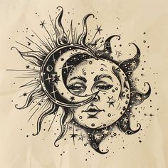 Modern Sun And Moon Tattoo Sketches Sun Star Tattoo, Sun And Moon Sleeve, Sun Moon Drawing, Sun And Moon Tattoos, Sun And Moon Art, Half Moon Tattoo, Family Quotes Tattoos, Pisces Tattoo Designs, Mean Girls Burn Book