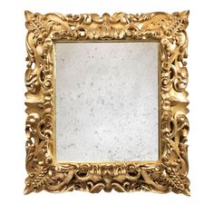 an ornate gold framed mirror against a white background