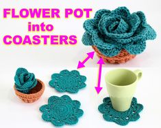 crochet flower pot and coasters with instructions