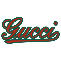 the word gucci written in red and green ink on a white background with an ornate font