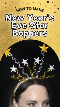 a woman wearing a new year's eve star topper with stars on it