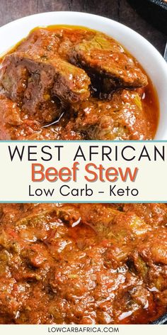 beef stew in a bowl with text overlay that reads west african beef stew low carb keto