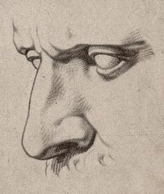 an old drawing of a man's face with one eye open and the other half closed