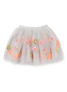 100% Polyester Tutu. Layered, tulle tutu with elasticated lurex waistband. Features all-over sequinned fruit motifs. 100% Cotton lining. Regular fit, available in Dove Grey. Storing Baby Clothes, Girls Boutique Clothing, Tulle Tutu, Frocks For Girls, Girls Boutique, Dove Grey