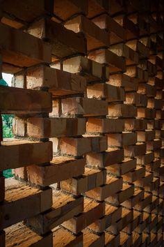 the wall is made out of wood blocks