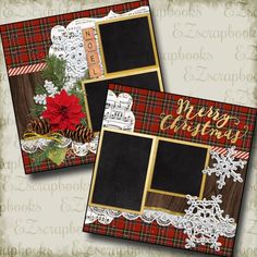 two christmas cards with pine cones and holly