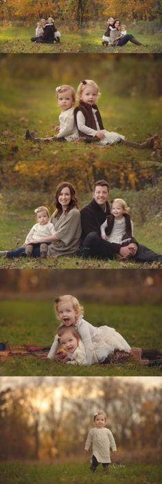 the family is posing for pictures in their field