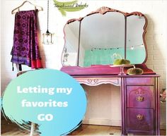 a purple vanity with a blue circle over it that says letting my favorites go