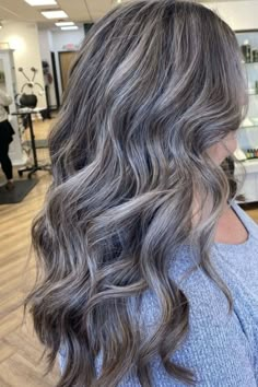 Transitional Gray Blending For Dark Hair Hair Color Ideas For Brunettes Balayage, Hair Color Placement, Ash Hair Color, Beautiful Gray Hair, Silver Hair Color