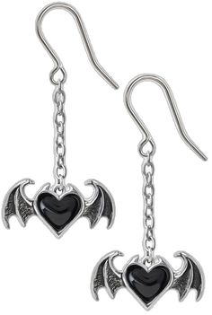 Black Emo Earrings For Gift, Black Emo Jewelry With Adjustable Chain, Black Sterling Silver Heart Earrings, Gothic Heart-shaped Pierced Jewelry, Black Heart-shaped Pierced-style Jewelry, Black Metal Earrings With Heart Charm, Black Pierced Emo Earrings, Emo Metal Earrings For Gift, Black Metal Emo Earrings