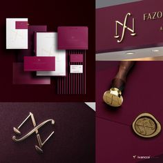 the logo and business cards are designed in gold, red, and purple tones for fazzolini