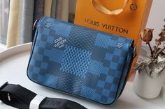 Louis Vuitton Studio Messenger Damier Graphite Blue For Men, Men’s Bags, Shoulder And Crossbody Bags 9.3in/25.3cm LV N50026 Blue For Men, 3d Canvas, Louis Vuitton Shirt, Classic Gray, Checkerboard Pattern, Evening Clutch Bag, Louis Vuitton Handbags, Monogram Canvas, Louis Vuitton Neverfull