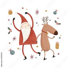 two reindeers with christmas decorations and presents