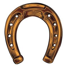 a wooden horseshoe with rivets on the side and holes in the middle, hand drawn