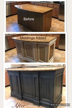 the before and after pictures of a kitchen island