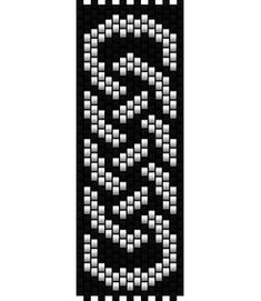 a black and white beaded bookmark with an image of a cross on it