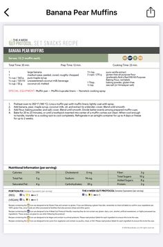the banana pear muffins recipe is shown in this screenshote screen shot