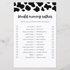 a black and white printable baby shower checklist with hearts on the bottom, which reads world mommy nathan