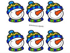 the snowmen are wearing hats and scarves to match their colors in this pattern