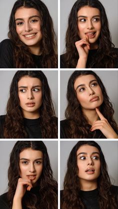 four different pictures of a woman making funny faces