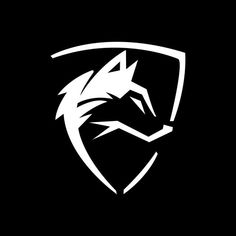 a black and white logo with a wolf on it