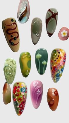 Makeup Nails Art, Hippie Nails, Punk Nails, Anime Nails, Almond Nails Designs, Crazy Nails, Really Cute Nails, Pretty Gel Nails, Shiny Nails