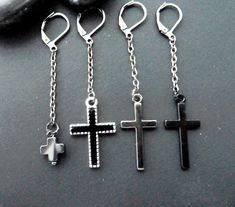 4 variants of the black cross Matt cross. Short  Hematite cross. Black Enamel Cross with silver edging.  All crosses have a double side.  Men Dangle earring. Gunmetal Goth Black Cross with Chain.  Black men earring, Gunmetal cross, Black Cross earring, Black Goth earring, Black Cross dangle, Goth black earring, Goth cross, dangle chain cross, Birthday man gift, for Guys, Long Cross earrings, Gunmetal dangle, men cross earring, cross chain earring, Goth cross dangle, cross chain, Birthday man, gi Black Metal Cross Earrings, Black Cross Metal Earrings, Black Gothic Cross Earrings, Goth Cross, Birthday Man, Cross Earring, Black Earring, Enamel Cross, Goth Earrings