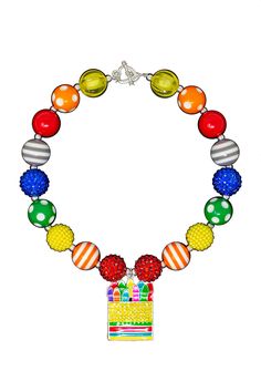 Crayon Bubblegum Necklace - Sparkle in Pink Colorful Playful Birthday Jewelry, Playful Colorful Jewelry For Birthday, Cute Multicolor Necklace For Birthday, Cute Multicolor Beaded Necklaces For Parties, Playful Colorful Beaded Necklaces, Playful Multicolor Necklace, Playful Colorful Beads Necklaces For Birthday, Playful Colorful Beads Necklace For Birthday, Cute Multicolor Jewelry For School