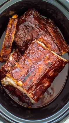 ribs in the slow cooker ready to be cooked and put into the crock pot