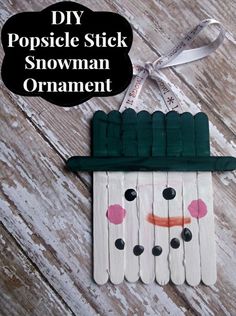 DIY Popsicle Stick Snowman Ornament Popsicle Stick Snowman, Diy Snowman Ornaments, Snowman Diy, Stick Diy, Ornament Snowman, Diy Popsicle, Christmas Crafts For Kids To Make, Diy Snowman, Snowman Ornament