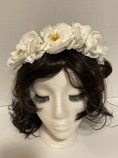 White flower crown headband, wedding headband New  | eBay Flower Headband Diy, White Flower Crown, Wedding Flower Crown, Flower Tiara, Flower Crown Headband, Headband Wedding, Flower Crown Wedding, Fantasy Theme, Flower Headpiece