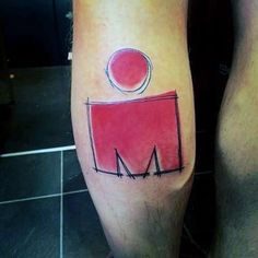 two people with tattoos on their legs and one has a red object in the middle