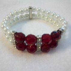 Nwot: White Pearls And Ruby Red Glass Faceted Beaded Stretch Bracelet Brand: Hand Crafted By Emrespect135 Beads: 8mm White Pearls, 10mm Ruby Red Glass Faceted Beads Spacer: Crystal Straight Rondelle Size: 7" Glass Beaded Bracelet, Beaded Stretch Bracelet, Red Glass, Jewelry Diy, Faceted Bead, Ruby Red, Stretch Bracelet, Stretch Bracelets, Womens Jewelry Bracelets