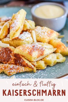 a plate topped with french toast and powdered sugar