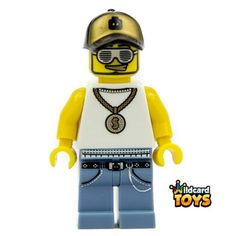 a lego figure with a hat and sunglasses on it's head, wearing a necklace