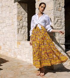 Shop Charlene Ankle Skirt | Cleobella Cotton Maxi Skirt With Ruffles For Vacation, Cotton Ruffled Maxi Skirt For Vacation, Relaxed Fit Tiered Skirt For Day Out, Relaxed Fit Lined Tiered Skirt, Cotton Summer Ruffled Skirt, Summer Cotton Ruffled Skirt, Bohemian Voluminous Tiered Skirt Bottoms, Bohemian Voluminous Tiered Skirt, Bohemian Relaxed Fit Skirt For Summer