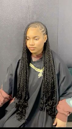 Protective Styles Weave, Braids With Cornrows On The Side, Bck 2 School Hairstyles, Cornrow Outfits Black Women, Twists And Braids Hairstyles, Flat Twist Hairstyles With Extensions, Cornrow With Twist Hairstyles, Trending Cornrows Hairstyles 2024, Braids In Front Twist In Back