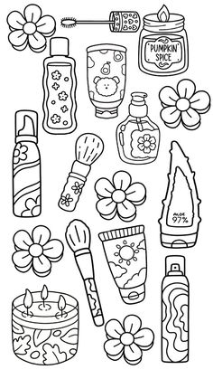 coloring pages for kids with different things to draw on the page, including bottles and spoons